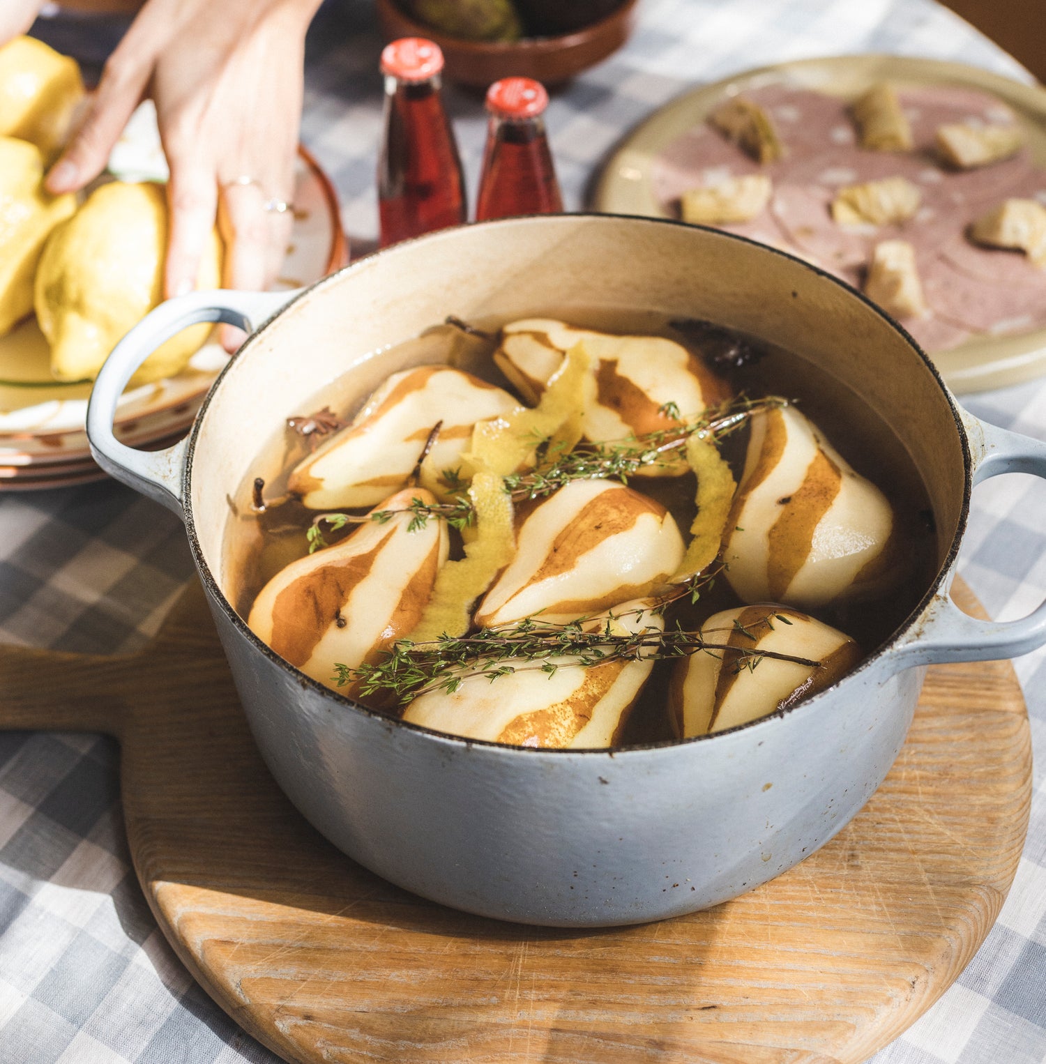 Poached Pears with Lemon, Thyme & Cloves