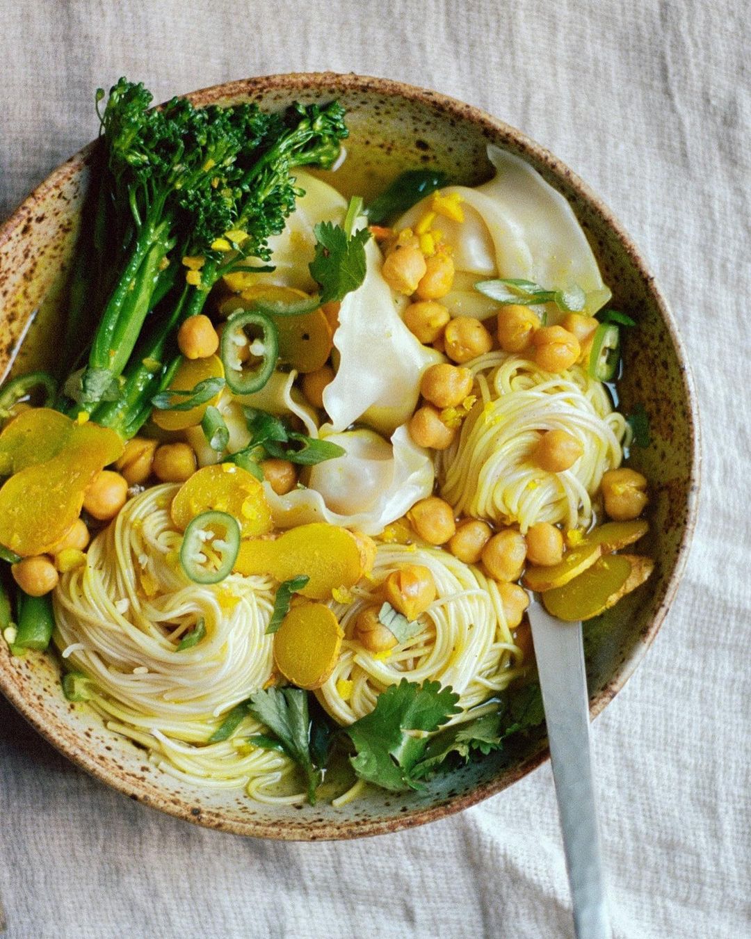 Hetty McKinnon's Wontons and Noodles in Ginger-Turmeric Broth