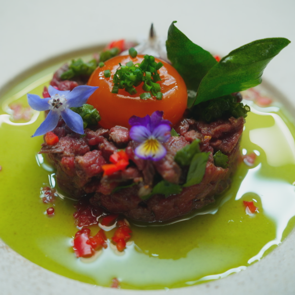 Nat Thaipun's Kangaroo Larb with Soy-Cured Egg Yolk