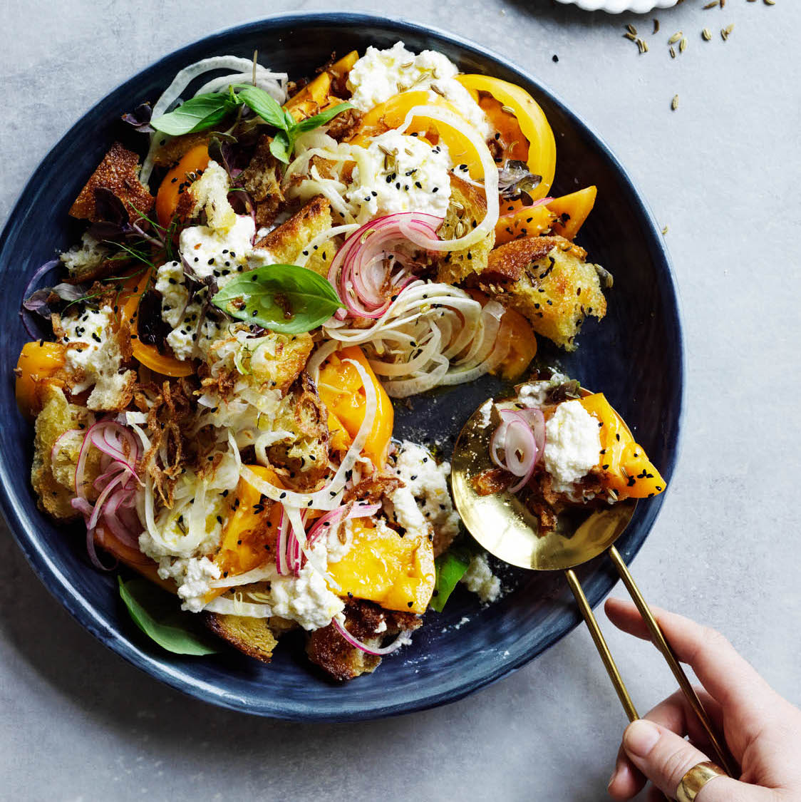 Alice Zaslavsky's Fennel & Tomato Panzanella with Homemade Ricotta