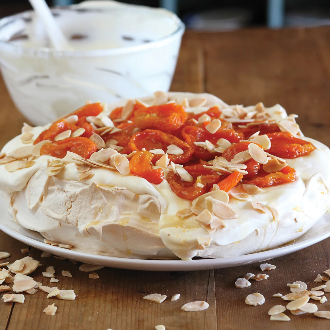Maggie Beer's Pavlova with Dried Apricots and Roasted Almonds
